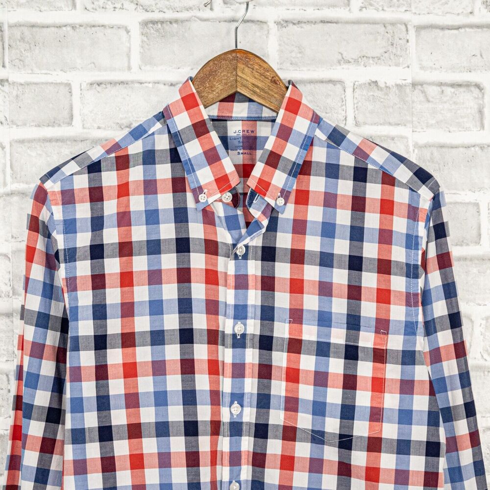 J.Crew Men's Button Down Shirt Blue Red gingham Check Size Small - Picture 3 of 6
